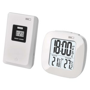 EMOS Digitales Thermometer mit Außensensor, Innen- und Außenthermometer mit Funkuhr, Wecker mit Snooze und Kalender , E0127