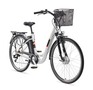 Telefunken E-Bike Elektrofahrrad Alu 28 Zoll mit 7-Gang Shimano Kettenschaltung, Pedelec Citybike leicht mit Fahrradkorb, 250W und 10,4Ah, 36V Sitzrohrakku, RC822 Multitalent