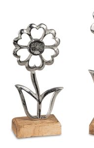 2er Set Blume | Aluminium auf Holzsockel | 20x9 cm | Dekofigur Metalldeko Figur | Blumen