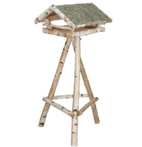 Dehner Natura Wildvogel-Futterhaus Nürnberg mit Heudach, inkl. Ständer, 130 x 60 x 60 cm, Birkenholz / Heu