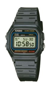 CASIO W-59-1VQES Pánské gumové hodinky s datumem a alarmem černé barvy