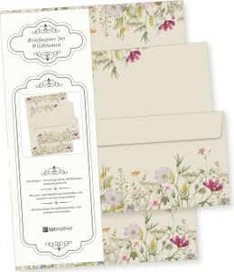 TATMOTIVE Wildblumen 25 Sets Briefpapier mit Umschläge, Feines Design, erstklassiges 90g Naturpapier, beidseitig floral Natur für Frauen Erwachsene Brief Set