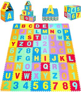 COSTWAY 72 KS Puzzle Mat Detská podložka na hranie, Eva Podlahová podložka s odnímateľnými číslami, vodeodolná podložka na cvičenie pre deti, 31,5 x 31,5 cm