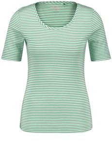 Gerry Weber -  Damen Basic Geringeltes T-Shirt aus Baumwolle (977062-44081), Größe:44, Farbe:gruen/ecru/weiss ringel (5092)