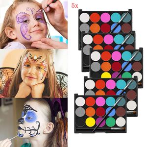 5x Kinderschminke Set Gesichtsfarbe, Kinder Make-up-Set, Schminkpalette 15 Farbe Waschbar Farben mit zwei Pinsel, Facepaints Für Kinder Geburtstag Geschenk für Kinder Halloween & Karneval