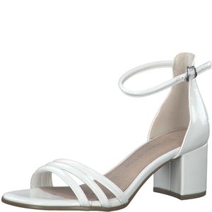 MARCO TOZZI Damen Sandalette Sandale Lack Metallic Blockabsatz 2-28300-20, Größe:38 EU, Farbe:Weiß
