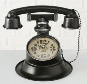 Boltze Tischuhr Retro Telefon 21cm Uhr Standuhr Eisen schwarz
