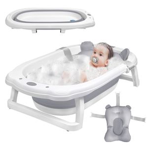 XMTECH Faltbare Baby Badewanne 82cm Babybadewanne Anti Rutsch Badewanne für Baby mit Abnehmbare Badekissen Baby-Duschwanne, Anthrazit