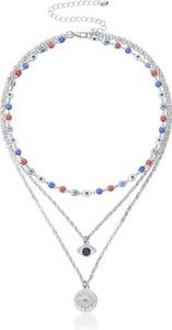 Bunte mehrschichtige Halskette mit Anhänger „Böses Auge“, mehrschichtige Choker-Halsketten mit Anhänger „Böses Auge“ für Frauen und Mädchen, Freundschafts-Glücksschmuck, Geschenk