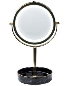 BELIANI Kosmetikspiegel mit LED-Beleuchtung Gold u. Schwarz ø 20 cm aus Eisen u. Keramik Doppelseitig Vergrößerungsspiegel Schminkspiegel Tischspiegel