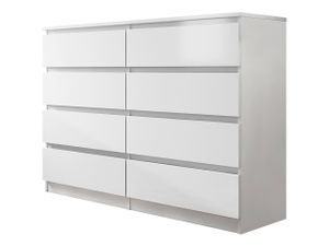 MIRJAN24 Kommode Malwa M8 140, Stilvoll Sideboard mit 8 Schubladen, Schlafzimmer Highboard, Modern Kollektion (Weiß)