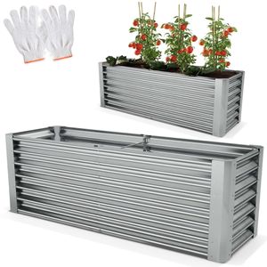 ONBEST Hochbeet Stahl | inklusive Werkzeug und Handschuhe | Silber | 180x60x90 cm | 0,4mm | Wetterfest | langlebig