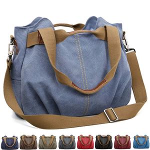 Handtasche Damen Canvas Schultertasche Multifunktionale Umhängetaschen Casual Hobo Groß Taschen für Arbeit Schule Beach Shopper, Blau
