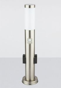Smart LED Sockelleuchte, Bewegungsmelder, 2x Steckdose, Edelstahl