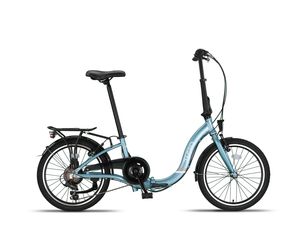 PACTO SIX - Hollandrad Hochwertiges Klappfahrrad 27cm Aluminiumrahmen Bike 20 Zoll Aluminiumräder Bicycle, 6 Speed Shimano Gänge Faltrad Klapprad Blau