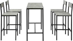 SoBuy Bartisch-Set 5-teilig Bartisch Tisch mit 4 Hockern - Gartenset Esstisch Bistro-Tisch mit 4 Stühlen - Zement-Effekt