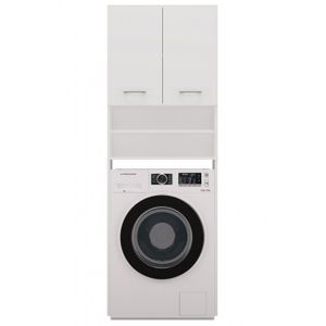 CDF Waschmaschinenschrank Pola | Farbe: Weiß | Moderner Schrank über der Waschmaschine | Ablagefläche | Geräumige Einlegeböden | Einfache Montage | Glatte Seiten ohne Endkappen