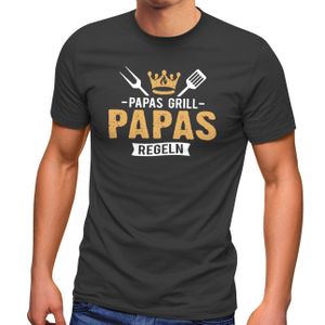 Herren T-Shirt Papas Grill Papas Regeln Geschenke für Väter Spruch lustig Vatertag Moonworks® anthrazit S