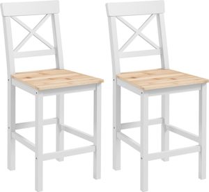 HOMCOM 2er-Set Barhocker, Sitzhöhe 60,2 cm, Küchenhocker aus Holz mit Rückenlehne und Fußstütze, Belastung 120 kg, für Esszimmer, Wohnzimmer, Natur und Weiß