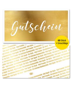 Frank Paperman | 60+60 Geschenk Gutschein blanko mit Umschlag für Kunden mit funkelnder Goldprägung | Gutscheine zum selber Ausfüllen | DIN lang