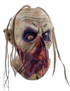 Blutiger Zombie Halloween-Latexmaske gelb-rot-schwarz
