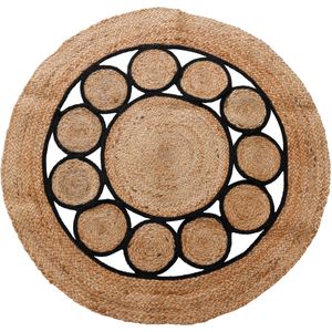 H&S Decoration runder Teppich aus Jute Baumwolle braun 90 cm boho Dekoration