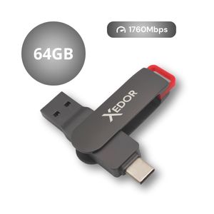 Xedor® USB Stick Blaze 64GB - USB C und USB A 3.2 Gen 1 - 1760Mbps - Geeignet für iPhone 15 & 16 (Pro) und Android