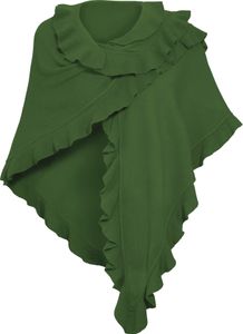 Poncho Damen Strick Wolle Trachtenumhang Cape Winterumhang Stola, Strickponcho Rüschen Grün Moos
