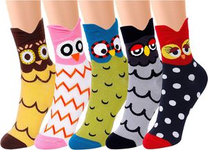 ALSTER HERZ 5 Paar Freizeitsocken lustige Eule Motiv Socken, bunt, süßes Design, Tier Muster Socken, Größe 35-40, A0362