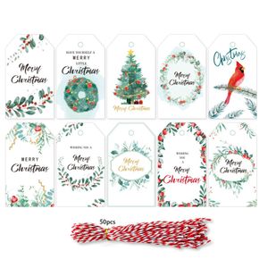 50 Stück Geschenkanhänger für Weihnachten, Weihnachten Anhänger, Kraftpapier Weihnachten Etiketten, mit 50 Rot Schnur, für das Dekorieren Weihnachtsgeschenke