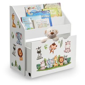 Juskys Kinder Bücherregal mit 3 Fächern & Spielzeugkiste - Holz Regal Weiß - 63x30x70 cm BTH - Aufbewahrung von Büchern & Spielzeug im Kinderzimmer