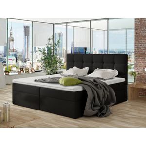 Boxspringová manželská posteľ 160x200 CLARA - čierna eko koža + topper ZDARMA