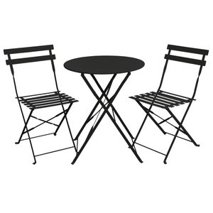 SVITA Bistro-Set 3-teilig Garten-Set Garnitur Metall-Möbel Stuhl Tisch Klapp-Möbel Balkon-Set Schwarz