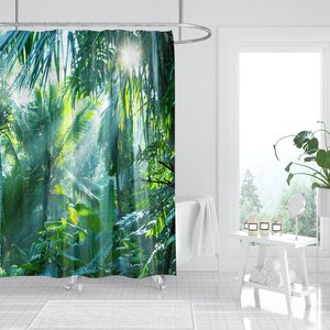 YULUOSHA Duschvorhang Grüner Dschungel wasserdicht Duschvorhang Shower Curtain 200 x 200 cm MIT 12 HAKEN
