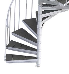 Scalant Spindeltreppe SCARVO XL | Außentreppe | Geschosshöhe: 760-840 cm, Ø 225 cm, 37 Stufen | Wendeltreppe | Stahltreppe mit WPC Stufen