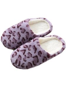 Geschlechtneatral Soft Warm Plush Slippers Foam Non Slip Comfortable Slippers Mules Winter Indoor, Farbe: Leopardendruck lila, Größe: 37.5