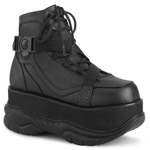 NEPTUNE-181 DemoniaCult veganské dámské kotníkové boty na platformě černého koženého vzhledu
