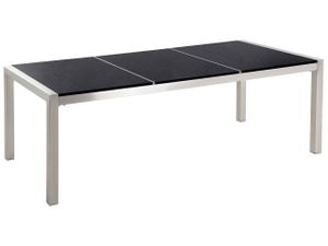 BELIANI Gartentisch Schwarz/Silber Granit/Basalt Edelstahl 3 Tischplatten 220 x 100 cm Poliert Modern Outdoor