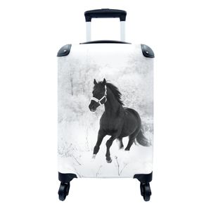 Koffer Handgepäck Fotokoffer Trolley Rollkoffer Kleine Reisekoffer auf Rollen - Schwarzes Pferd in einer Winterlandschaft - schwarz und weiß Passend in 55x40x23 cm