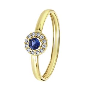 Ring aus 375 Gelbgold mit weißem und blauem Zirkonia  -  58.0 mm