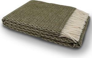 Wohndecke Fair de luxe Wolle pur | 100% Wolle mit Fransenborde (Bianco V-Olive Drab)