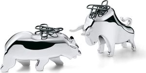 Philippi Vorteilset 1xBull & Bear Büroklammerhalter, 2 tlg Nickel, poliert, magnetisch, 5 (h) cm 209009 und Geschenk + Spende