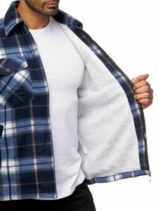 Herren Holzfäller Hemd Kariert Thermo Gefüttert Jacke Flanell Fleece Sweatshirt4 Navy-Weiss XL