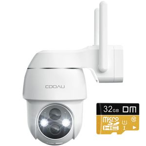 COOAU 2K Überwachungskamera Außen Akku mit 32G SD-Karte, PTZ 355°|90° Wlan Kamera Outdoor mit Farbnachtsicht 15m, PIR Bewegungsmelder, Personen/Autoerkennung, 2-Wege-Audio, Arbeit mit Alexa, IP66