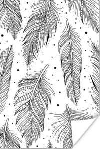 MuchoWow® Poster Federn - Boho - Muster 60x90 cm - Wanddekoration