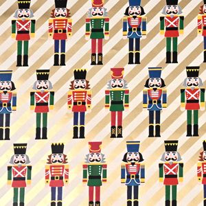Geschenkpapier Nussknacker Motiv 70cm x 2m Rolle gestreift Gold / Bunt
