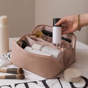 Hohe Kapazität Kosmetiktasche Tragbare Reisekosmetiktasche Aus Leder Wasserdicht Kosmetik Reisetasche Kosmetische Aufbewahrungstasche rosa