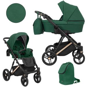 Kinderwagen LAZZIO PREMIUM Sportwagen Babywagen Babyschale Komplettset Kinder Wagen Set 2 in 1 (grün, Rahmenfarbe: Kupfer)