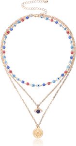 Bunte mehrschichtige Halskette mit Anhänger „Böses Auge“, mehrschichtige Choker-Halsketten mit Anhänger „Böses Auge“ für Frauen und Mädchen, Freundschafts-Glücksschmuck, Geschenk