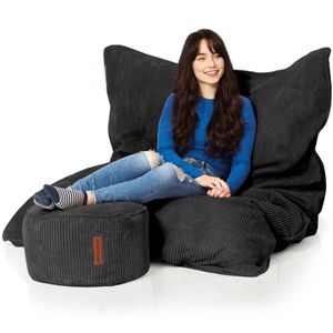 2er Sitzsack Set - Cordoba Sitzsack + Pouf Cord - Schwarz